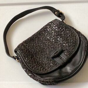 Nordstrom Black Woven Leather Shoulder Bag